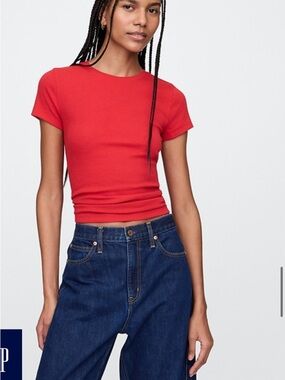 Gap Red Short-Sleeve Slim Crewneck Top